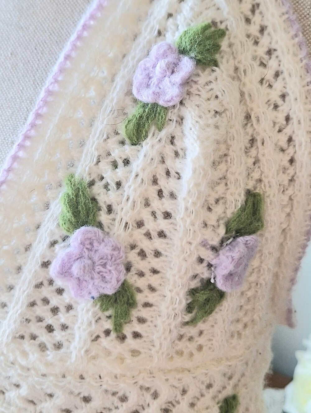 Kawaii Crochet Halter Crop Top with Lavender 3D Flowers, L(8-10) - Picture 6 of 13